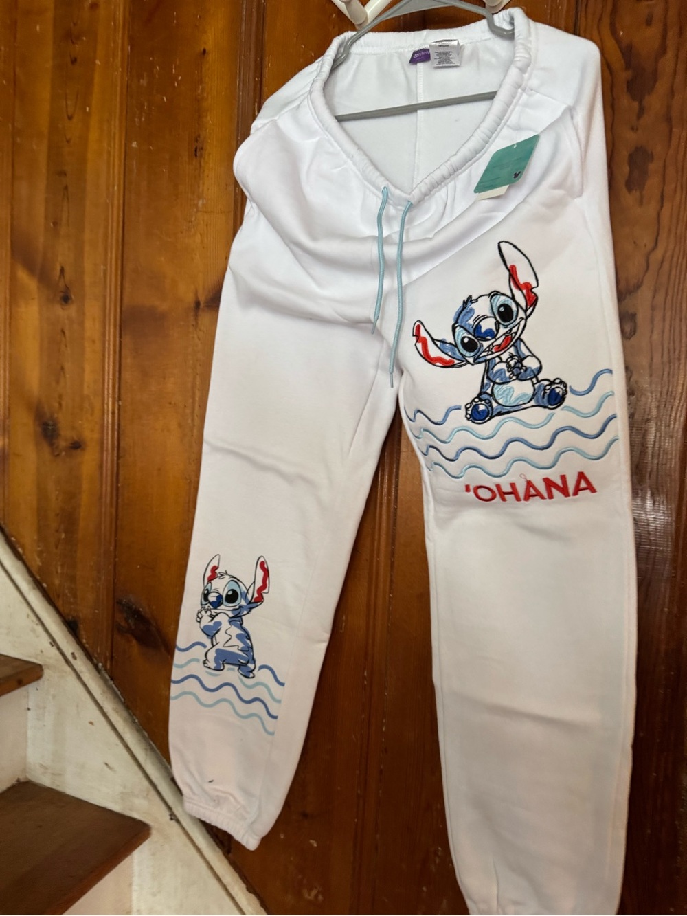 Disney White Stitch 'Ohana Joggers with Blue & Red Accents - Picture 1 of 3